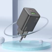 Φορτιστής Ταξιδίου Small Body Hoco N41 Almighty με 2 Εξόδους Φόρτισης USB QC3.0 18W και USB-C PD20W  Μαύρος