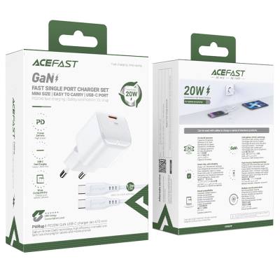 Φορτιστής Ταξιδίου Acefast A73 Mini Fast Charging 1xUSB-C PD20W QC3.0 GaN Λευκός + Καλώδιο USB-C σε USB-C
