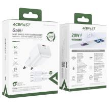 Φορτιστής Ταξιδίου Acefast A73 Mini Fast Charging 1xUSB-C PD20W QC3.0 GaN Λευκός + Καλώδιο USB-C σε USB-C