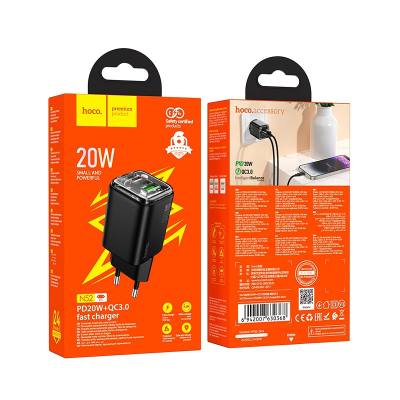 Φορτιστής Ταξιδίου Small Body Hoco N52 Monsoon με 2 Εξόδους Φόρτισης 1xUSB QC3.0A και 1xUSB-C PD20W GaN Tech Μαύρος