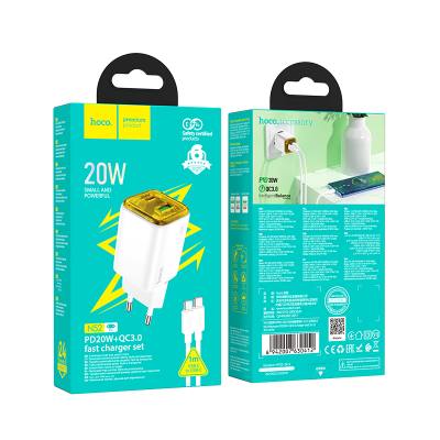Φορτιστής Ταξιδίου Small Size Hoco N52 Monsoon PD20W QC3.0A GaN με 2 Εξόδους Φόρτισης 1xUSB και 1xUSB-C Λευκός + Καλώδιο σύνδεση