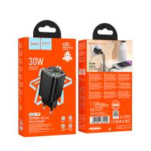 Φορτιστής Ταξιδίου Small Size Hoco N53 Monsoon PD30W QC3.0A GaN με 2 Εξόδους Φόρτισης 1xUSB-A και 1xUSB-C Μαύρος