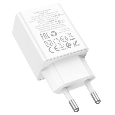 Φορτιστής Ταξιδίου Hoco N69 Nuevo PD20W 5V QC3.0A με 2 Εξόδους Φόρτισης 1xUSB-C και 1xUSB-A Λευκός