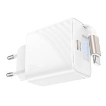 Φορτιστής Ταξιδίου Hoco N58  PD30W GaN με 1xUSB-C Θύρα και Αναδιπλούμενο Καλώδιο USB-C 65cm Λευκός