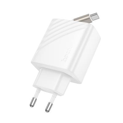 Φορτιστής Ταξιδίου Hoco N58  PD30W GaN με 1xUSB-C Θύρα και Αναδιπλούμενο Καλώδιο USB-C 65cm Λευκός
