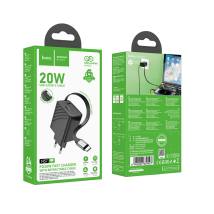 Φορτιστής Ταξιδίου Hoco N57 GaN PD20W με 1xUSB-C Θύρα και Αναδιπλούμενο Καλώδιο 65cm Μαύρος