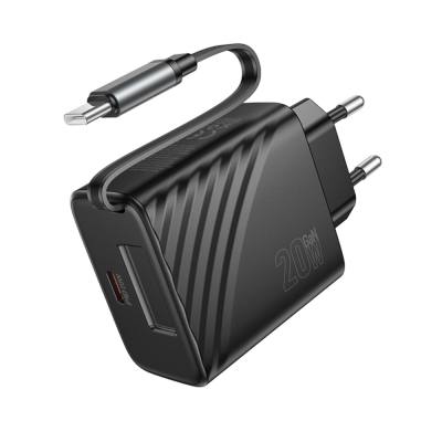 Φορτιστής Ταξιδίου Hoco N57 GaN PD20W με 1xUSB-C Θύρα και Αναδιπλούμενο Καλώδιο 65cm Μαύρος