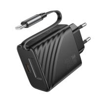 Φορτιστής Ταξιδίου Hoco N57 GaN PD20W με 1xUSB-C Θύρα και Αναδιπλούμενο Καλώδιο 65cm Μαύρος