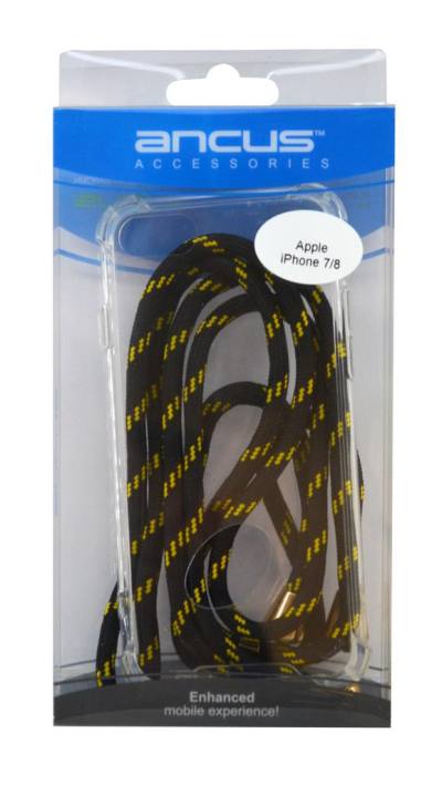 Θήκη Ancus Crossbody για Apple iPhone 7 / 8 / SE (2020) Διάφανη με Κορδόνι Κίτρινο-Μαύρο