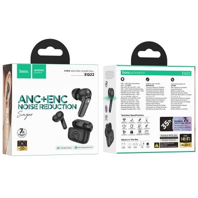 Wireless Hands Free Hoco EQ22 Singer TWS V5.4 400mAh με 7 Ώρες Λειτουργίας και Εναλλαγή Master/Slave ANC+ENC Μαύρα