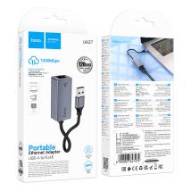 Αντάπτορας  Hoco UA37 USB-Α σε RJ45 OTG 10/100/1000Mbps 12cm Γκρι