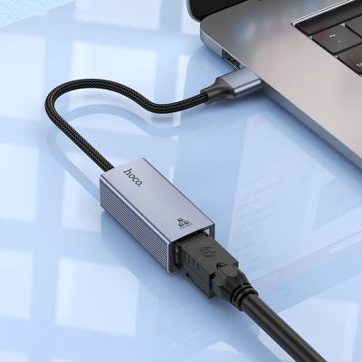 Αντάπτορας  Hoco UA37 USB-Α σε RJ45 OTG 10/100/1000Mbps 12cm Γκρι