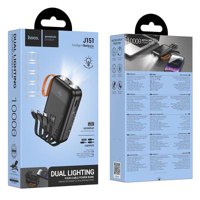 Power Bank Hoco  J151 Spirit 10000mAh με 4 Καλώδια Φόρτισης, Φακό και LED Ένδειξη Μαύρο