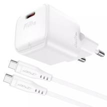 Φορτιστής Ταξιδίου Acefast A77 Mini Fast Charging 1xUSB-C PD30W QC3.0 GaN Λευκός + Καλώδιο USB-C σε USB-C