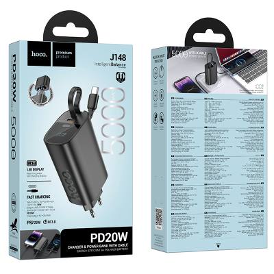 Power Bank Hoco J148 Handy 5000mAh PD20W QC3.0A Φορτιστής με 1xUSB-C και Καλώδιο Type-C Μαύρο