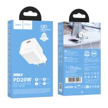 Φορτιστής Ταξιδίου Hoco N64 Ingenious GaN με 1 Εξόδο Φόρτισης USB-C PD20W 5V 3.0A Λευκός