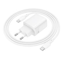 Φορτιστής Ταξιδίου Borofone BN26 Fuente Mini Size GaN USB-C PD20W  + Καλώδιο Φόρτισης USB-C σε USB-C Λευκός