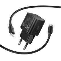 Φορτιστής Ταξιδίου Hoco N64 Ingenious GaN με 1 Εξόδο Φόρτισης USB-C PD20W 5V 3.0A + Καλώδιο Φόρτισης USB-C σε USB-C 1m Μαύρος