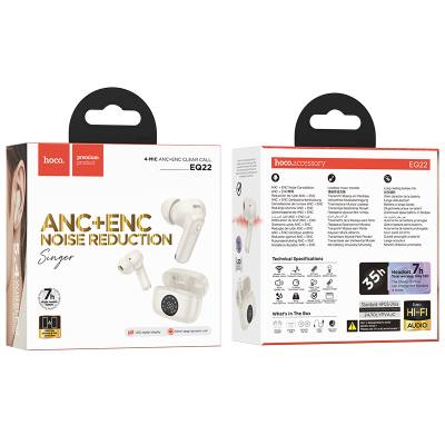 Wireless Hands Free Hoco EQ22 Singer TWS V5.4 400mAh με 7 Ώρες Λειτουργίας και Εναλλαγή Master/Slave Λευκά