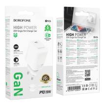 Φορτιστής Ταξιδίου Borofone BN26 Fuente Mini Size GaN USB-C PD20W  + Καλώδιο Φόρτισης USB-C σε Lightning Λευκός