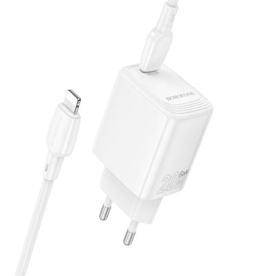 Φορτιστής Ταξιδίου Borofone BN26 Fuente Mini Size GaN USB-C PD20W  + Καλώδιο Φόρτισης USB-C σε Lightning Λευκός