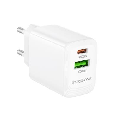 Φορτιστής Ταξιδίου Borofone BN29 Fuente GaN με 1xUSB-C PD30W και 1xUSB-A QC3.0A Λευκός