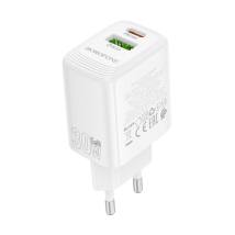 Φορτιστής Ταξιδίου Borofone BN29 Fuente GaN με 1xUSB-C PD30W και 1xUSB-A QC3.0A Λευκός