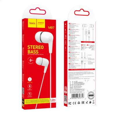 Hands Free Hoco M97 Enjoy Universal Earphones Stereo Bass USB-C με Μικρόφωνο Συμβατά με Όλες τις Συσκευές USB-C Λευκό 1.2m