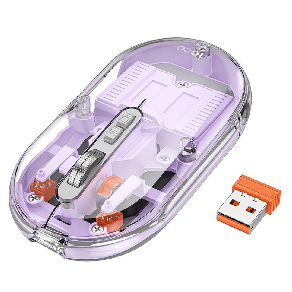 Bluetooth Ποντίκι Hoco GM35 General Wireless με 5  Πλήκτρα DPI 1600 Μωβ Διάφανο