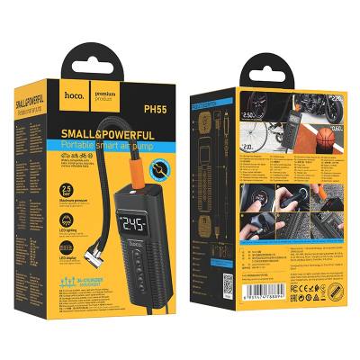 Smart Air Pump Hoco PH55 Roys 2.5 bar Πίεση Αέρα με Led Ένδειξη Λειτουργιών και Led Φακό  Μαύρο