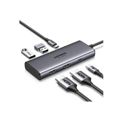 Ugreen Adapter 6w1 CM498 Hub USB do 2x USB-A 3.0 USB-C 3.0 2xHDMI PD (15852) (UGR15852)