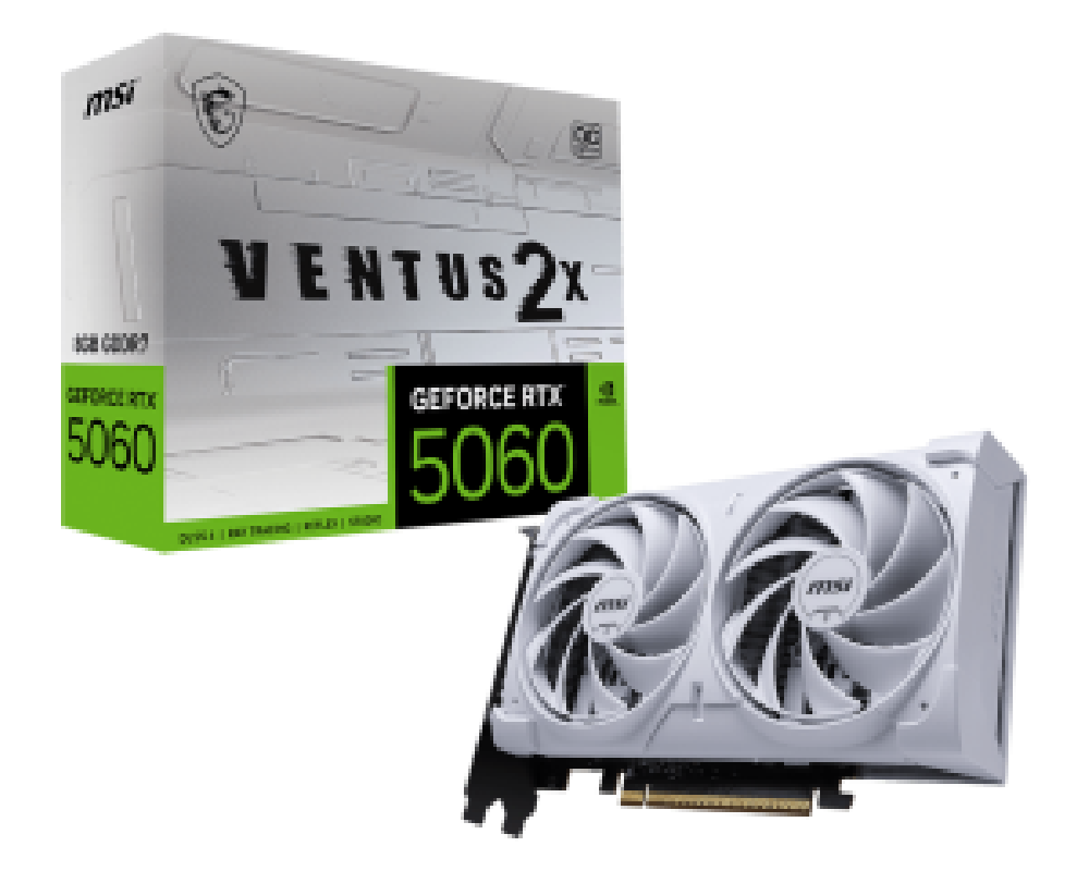MSI VGA PCI-E NVIDIA GF RTX 5060 8G VENTUS 2X OC WHITE, 8GB/128BIT, GDDR7, HDMI/3xDP, DUAL FAN, 2 SLOT FANSINK, 3YW.