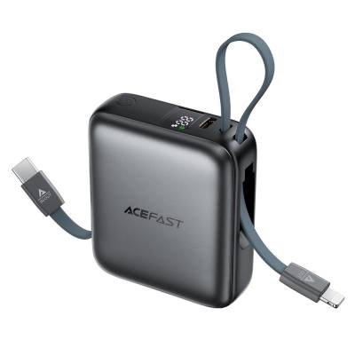 Power Bank Acefast M23 Mini 10000mAh PD22.5W Fast Charging με Ενσωματωμένα Καλώδια 1xUSB-C και 1xLightning και 1xUSB-C Θύρα Μαύρ
