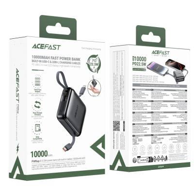 Power Bank Acefast M23 Mini 10000mAh PD22.5W Fast Charging με Ενσωματωμένα Καλώδια 1xUSB-C και 1xLightning και 1xUSB-C Θύρα Μαύρ