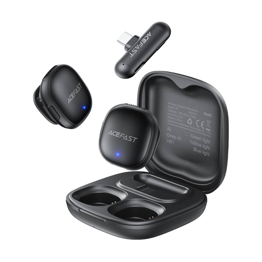 Σετ 2 Μικρόφωνα Πέτου Lavalier Acefast R1 HD AI Μείωση Θορύβου, Ακτίνα 50m και 48hr Διάρκεια Μπαταρίας με USB-C Transmitter και 