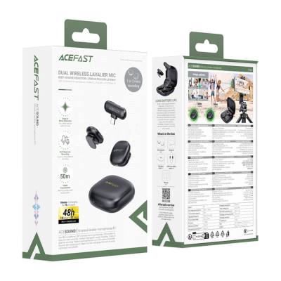 Σετ 2 Μικρόφωνα Πέτου Lavalier Acefast R1 HD AI Μείωση Θορύβου, Ακτίνα 50m και 48hr Διάρκεια Μπαταρίας με USB-C Transmitter και 