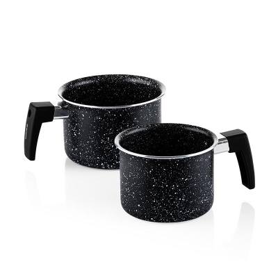 Σετ Κατσαρολάκια Γάλακτος Από Αλουμίνιο Με Αντικολλητική Επίστρωση Μάρμαρου & Γυάλινο Καπάκι 2 Τμχ