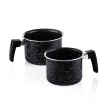 Σετ Κατσαρολάκια Γάλακτος Από Αλουμίνιο Με Αντικολλητική Επίστρωση Μάρμαρου & Γυάλινο Καπάκι 2 Τμχ