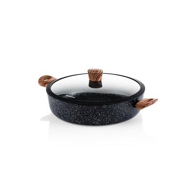 Ρηχή Κατσαρόλα Από Αλουμίνιο 3. 7 Lt / 28 cm Με Αντικολλητική Επίστρωση Μάρμαρου & Γυάλινο Καπάκι