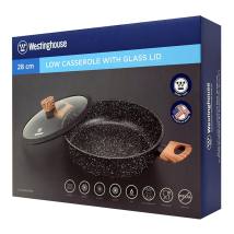 Ρηχή Κατσαρόλα Από Αλουμίνιο 3. 7 Lt / 28 cm Με Αντικολλητική Επίστρωση Μάρμαρου & Γυάλινο Καπάκι