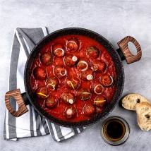 Ρηχή Κατσαρόλα Από Αλουμίνιο 3. 7 Lt / 28 cm Με Αντικολλητική Επίστρωση Μάρμαρου & Γυάλινο Καπάκι