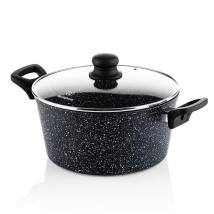 Βαθιά Κατσαρόλα Από Αλουμίνιο 7. 1 Lt / 28 cm Με Αντικολλητική Επίστρωση Μάρμαρου & Γυάλινο Καπάκι