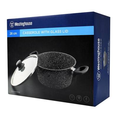 Βαθιά Κατσαρόλα Από Αλουμίνιο 7. 1 Lt / 28 cm Με Αντικολλητική Επίστρωση Μάρμαρου & Γυάλινο Καπάκι