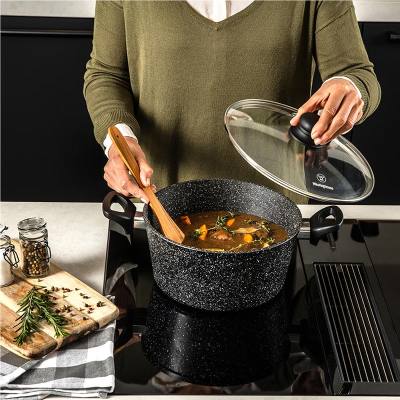 Βαθιά Κατσαρόλα Από Αλουμίνιο 7. 1 Lt / 28 cm Με Αντικολλητική Επίστρωση Μάρμαρου & Γυάλινο Καπάκι