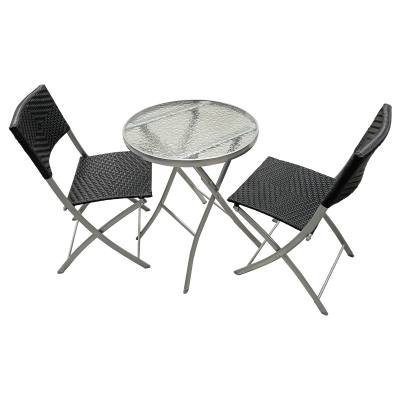 Σετ Τραπέζι με Γυάλινη επιφάνεια και Δύο Καρέκλες Rattan