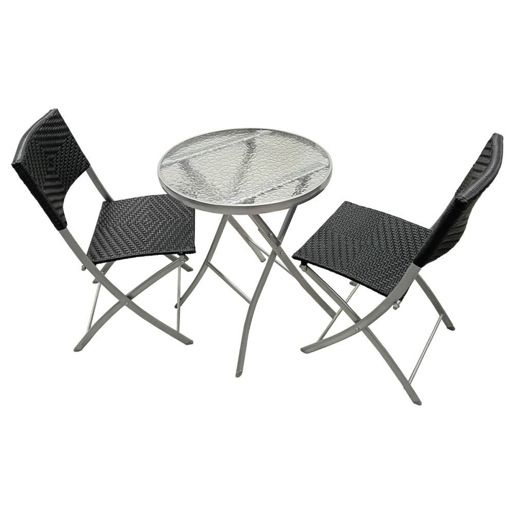 Σετ Τραπέζι με Γυάλινη επιφάνεια και Δύο Καρέκλες Rattan