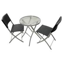 Σετ Τραπέζι με Γυάλινη επιφάνεια και Δύο Καρέκλες Rattan