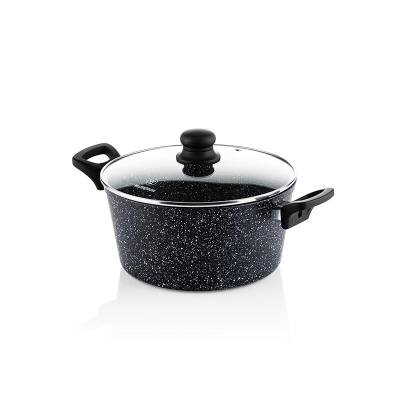 Βαθιά Κατσαρόλα Από Αλουμίνιο 4. 3 Lt / 24 cm Με Αντικολλητική Επίστρωση Μαρμάρου & Γυάλινο Καπάκι