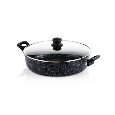 Ρηχή Κατσαρόλα Από Αλουμίνιο 3. 7 Lt / 28 cm Με Αντικολλητική Επίστρωση Μάρμαρου & Γυάλινο Καπάκι