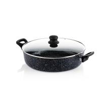 Ρηχή Κατσαρόλα Από Αλουμίνιο 3. 7 Lt / 28 cm Με Αντικολλητική Επίστρωση Μάρμαρου & Γυάλινο Καπάκι